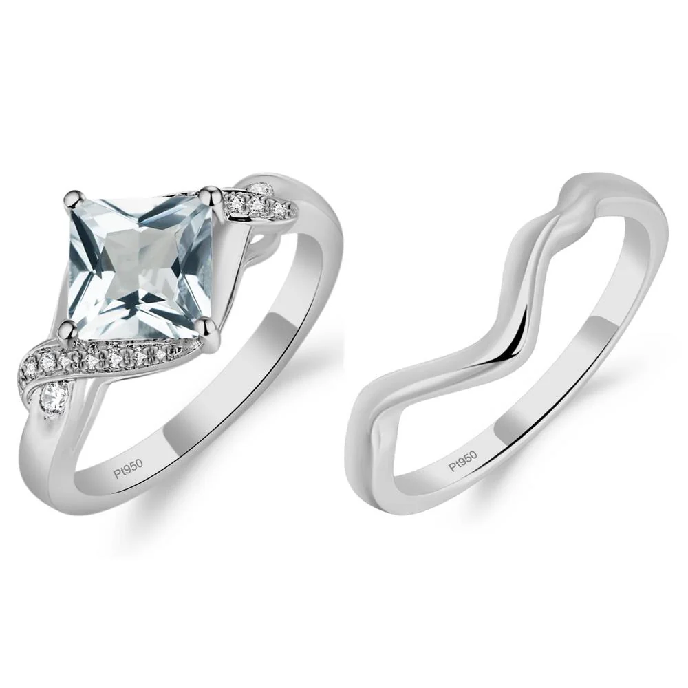 Aquamarine Kite Set Princess Cut Ring - Image 17