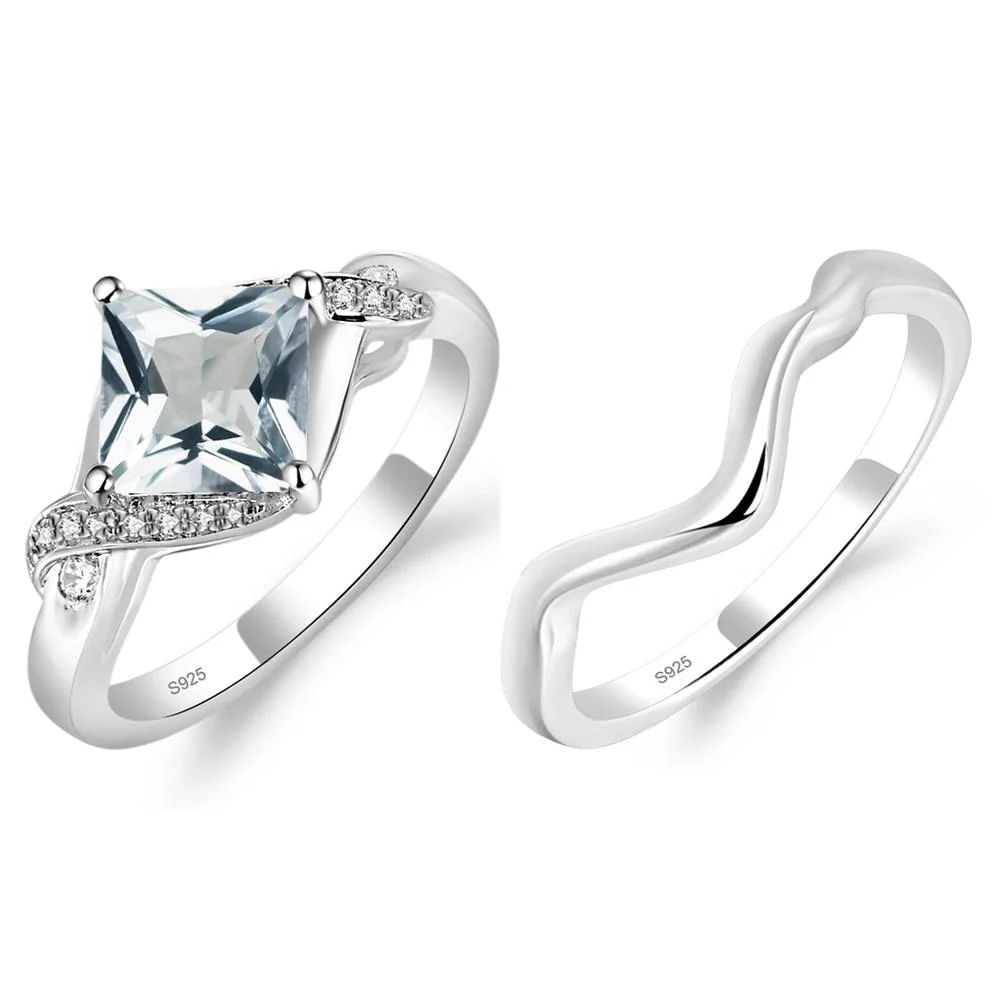 Aquamarine Kite Set Princess Cut Ring - Image 19
