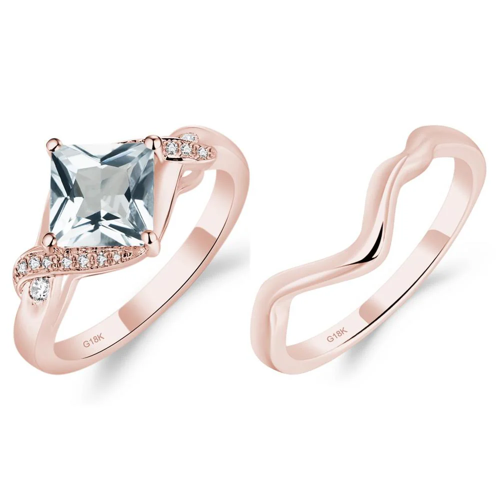 Aquamarine Kite Set Princess Cut Ring - Image 21
