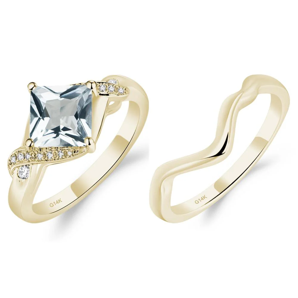 Aquamarine Kite Set Princess Cut Ring - Image 27