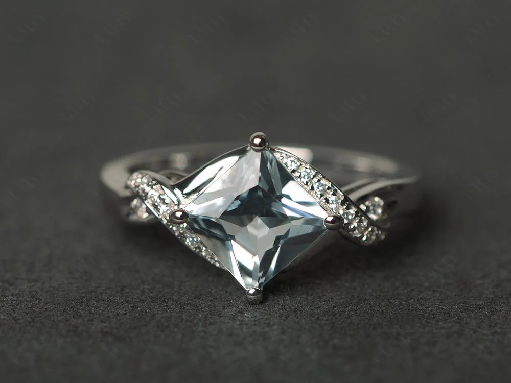 Aquamarine Kite Set Princess Cut Ring - Image 29