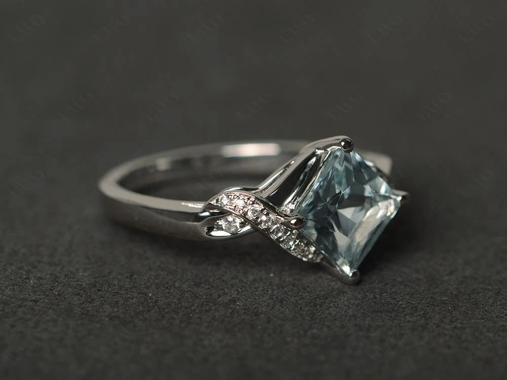 Aquamarine Kite Set Princess Cut Ring - Image 30