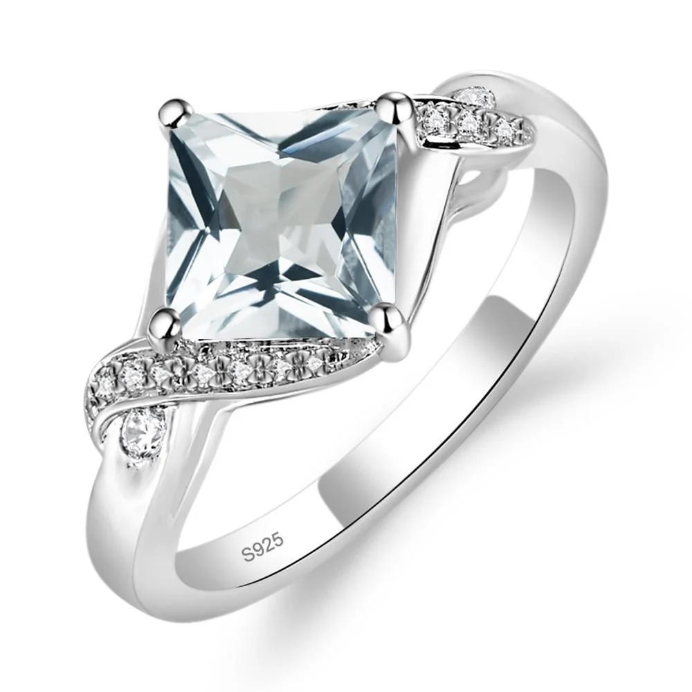 Aquamarine Kite Set Princess Cut Ring - Image 5