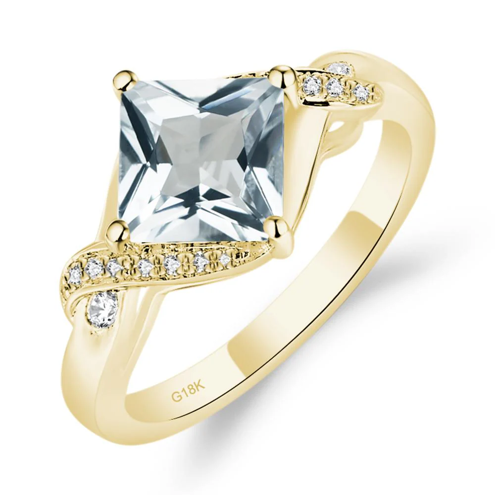 Aquamarine Kite Set Princess Cut Ring - Image 7