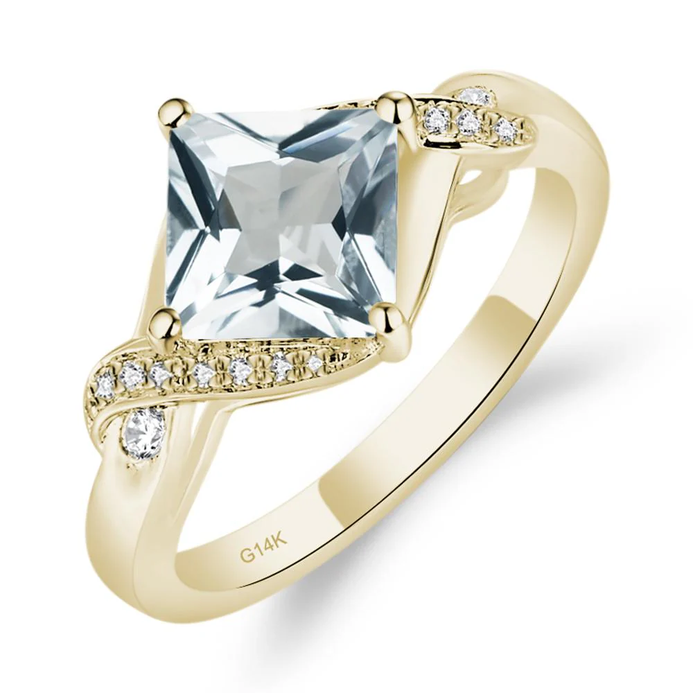 Aquamarine Kite Set Princess Cut Ring - Image 9