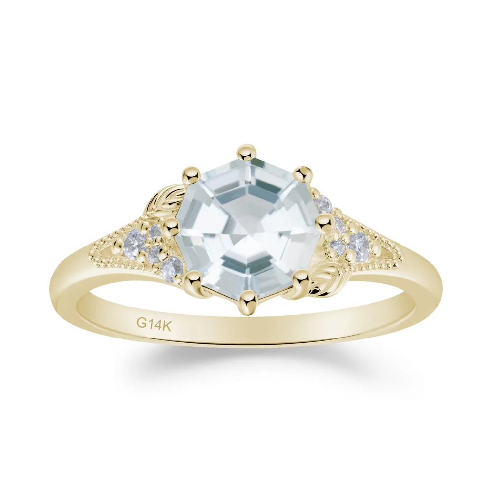 Aquamarine Leaf and Milgrain Ring
