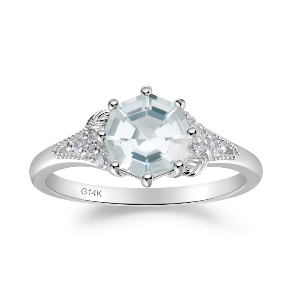 Aquamarine Leaf and Milgrain Ring - Image 2