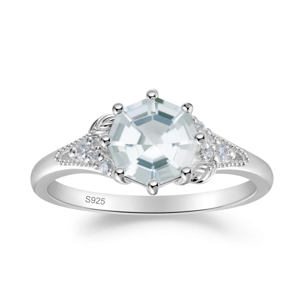 Aquamarine Leaf and Milgrain Ring - Image 3