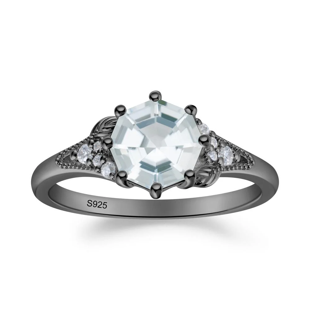 Aquamarine Leaf and Milgrain Ring - Image 4