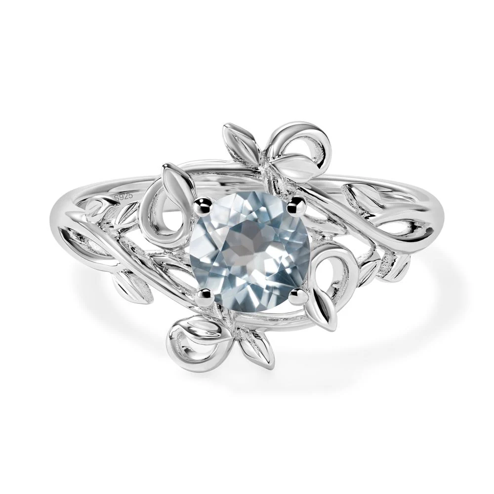 Round Cut Aquamarine Leaf Ring - Image 2
