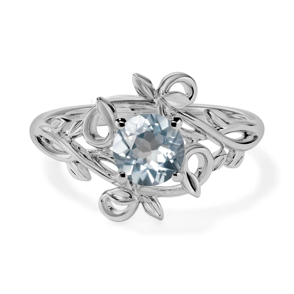 Round Cut Aquamarine Leaf Ring - Image 6