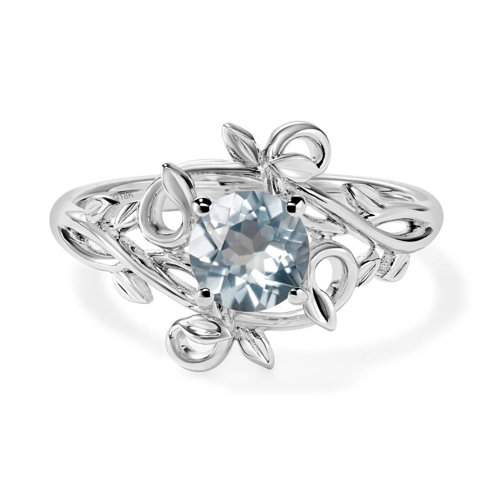 Round Cut Aquamarine Leaf Ring - Image 7