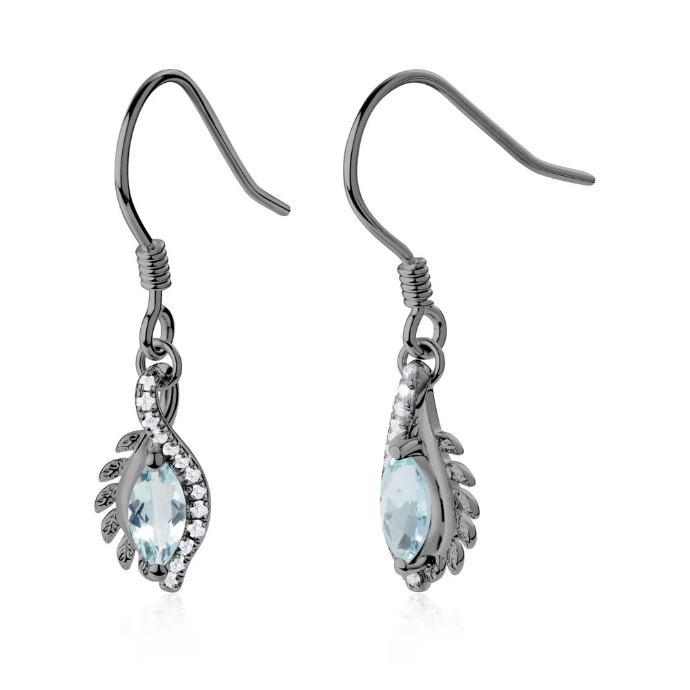 Aquamarine Leaf Vine Fish Hook Earrings