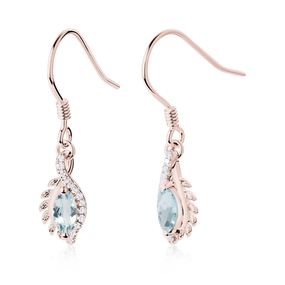 Aquamarine Leaf Vine Fish Hook Earrings - Image 3