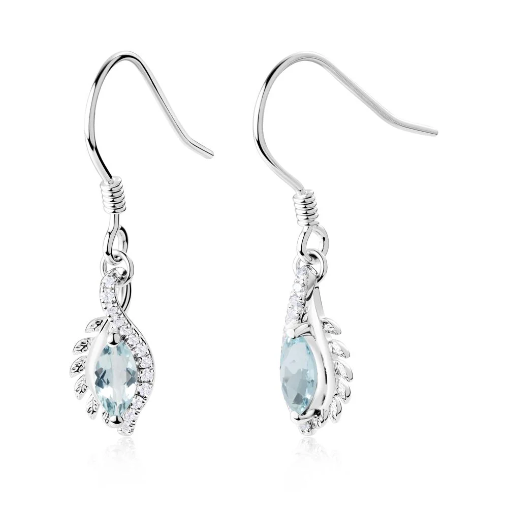 Aquamarine Leaf Vine Fish Hook Earrings - Image 4