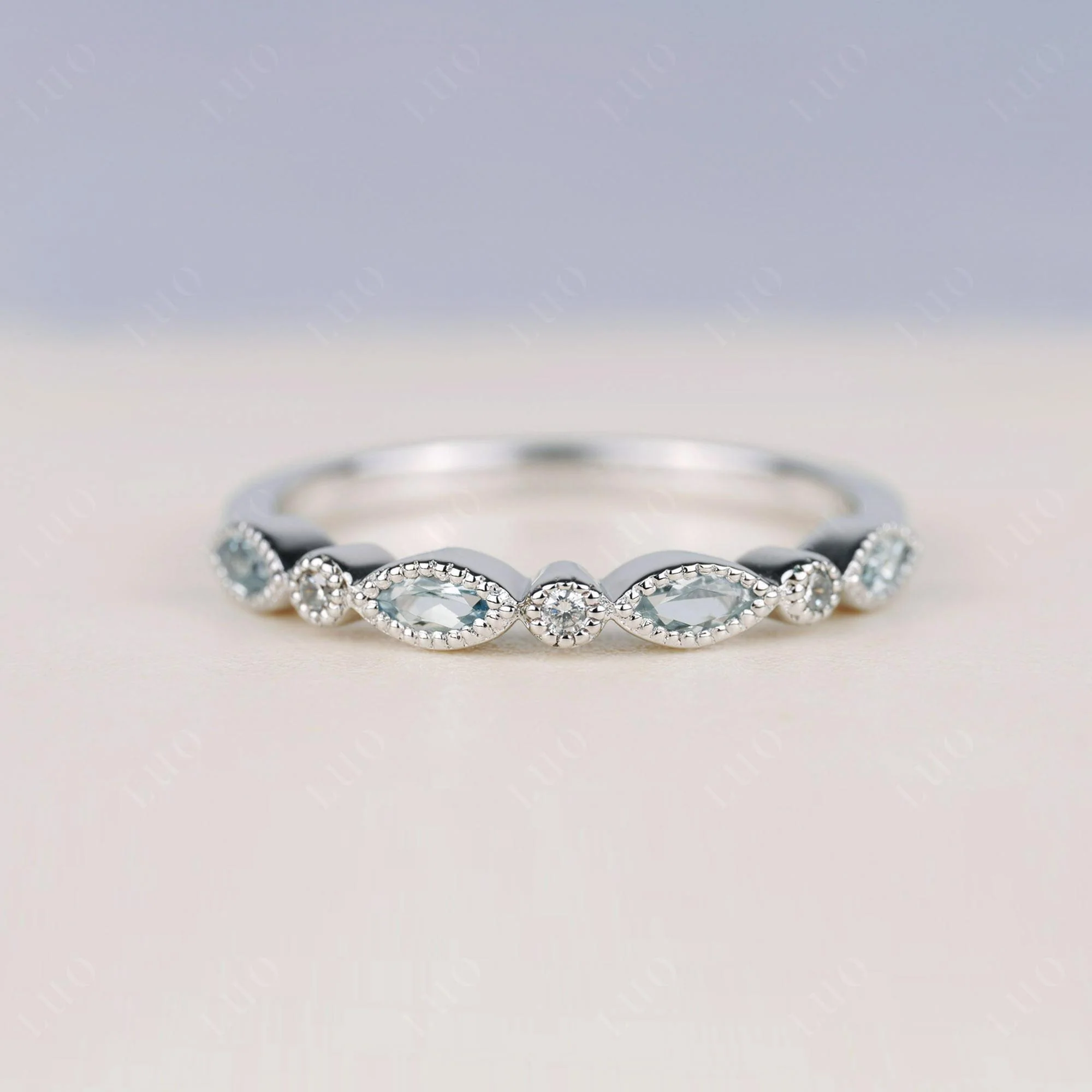 Aquamarine Milgrain Band Ring