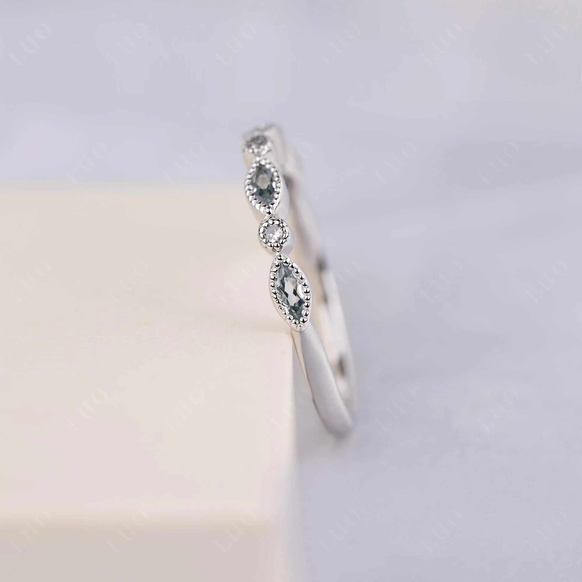 Aquamarine Milgrain Band Ring - Image 2