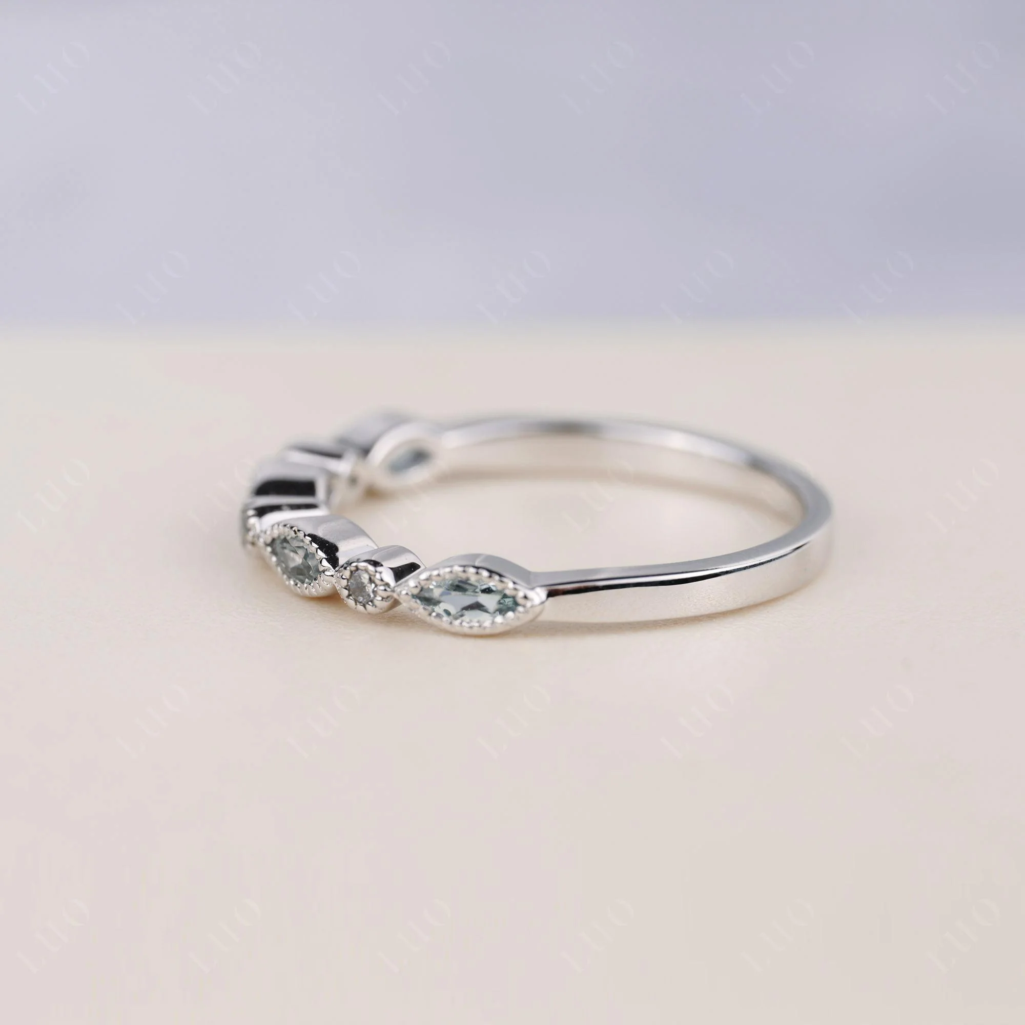 Aquamarine Milgrain Band Ring - Image 3