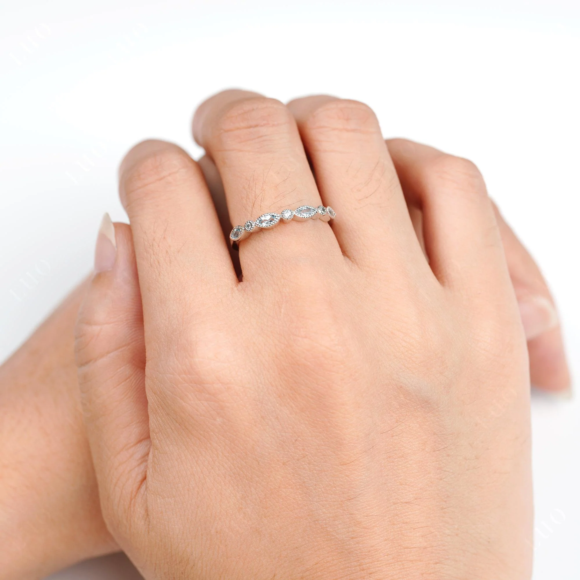 Aquamarine Milgrain Band Ring - Image 5