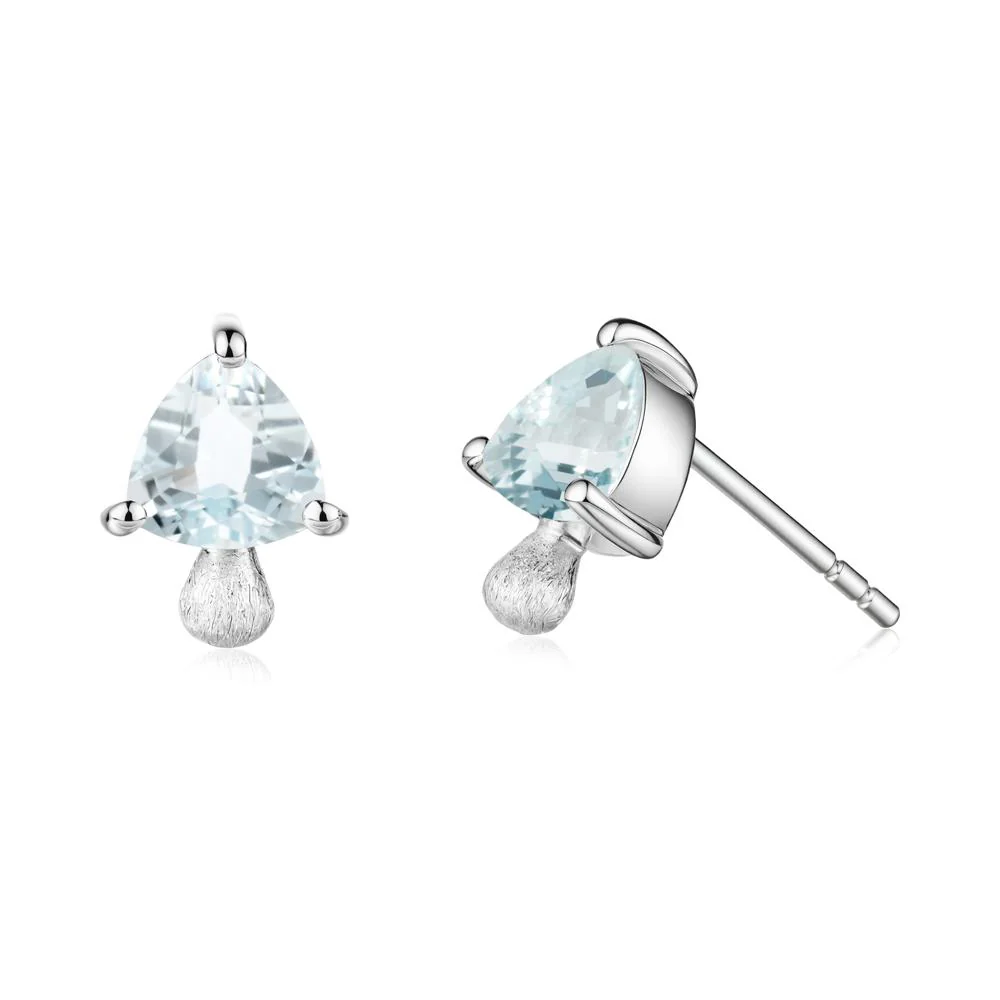 Aquamarine Mini Mushroom Stud Earrings - Image 5