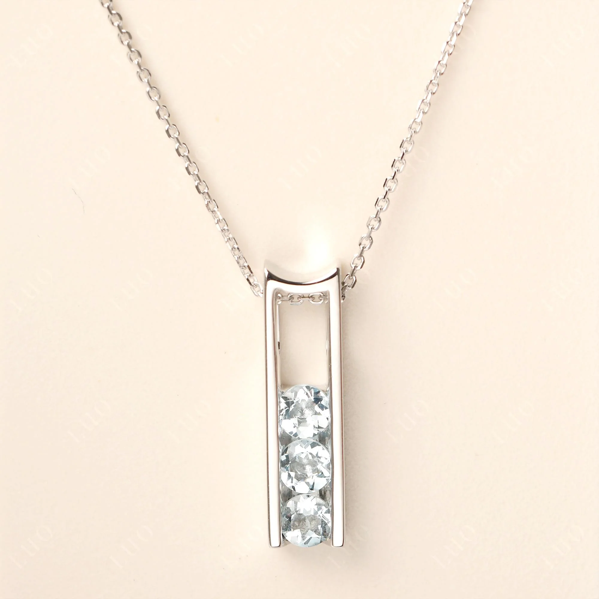 Aquamarine Three Stone Necklace - Image 10