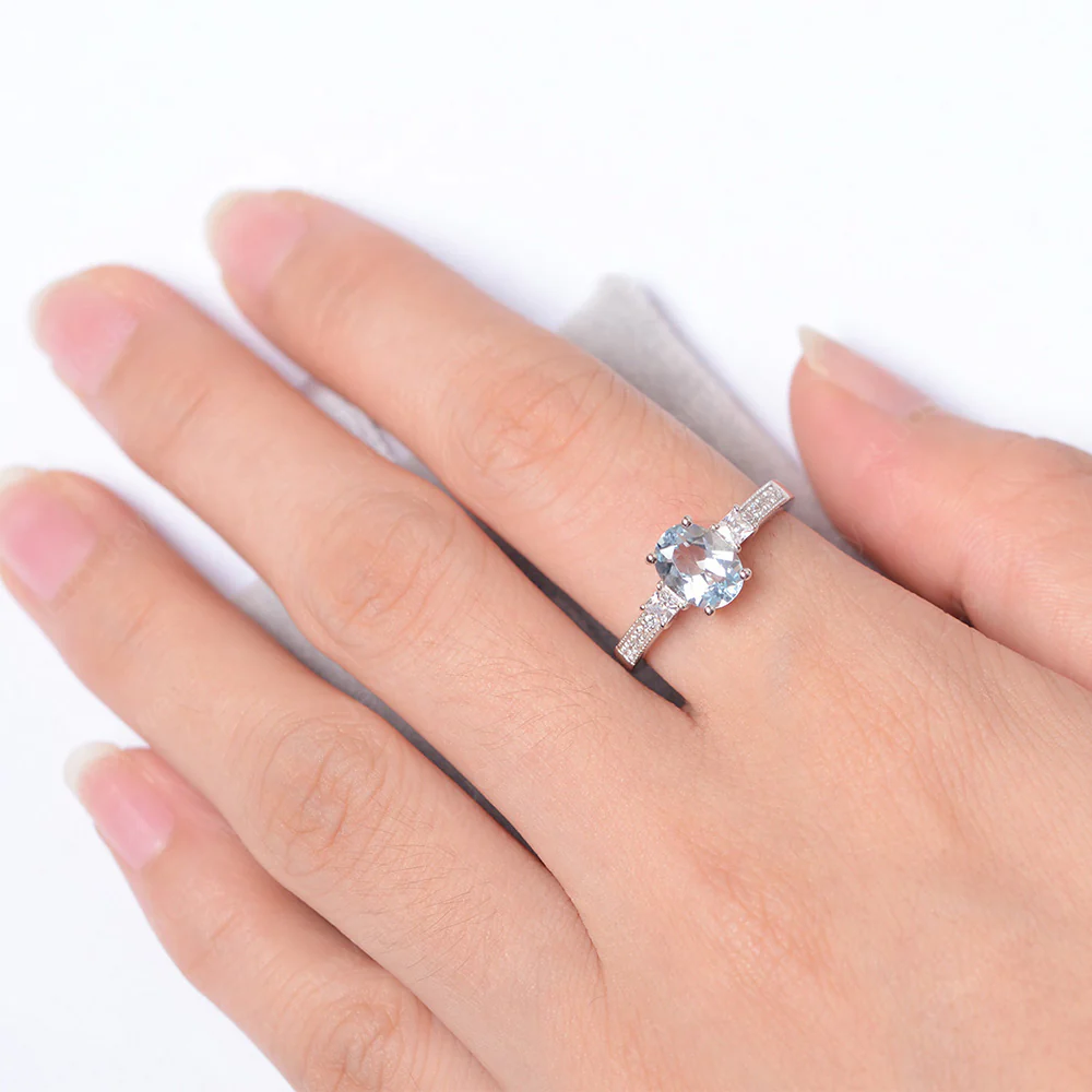Oval Aquamarine Milgrain Statement Ring - Image 4