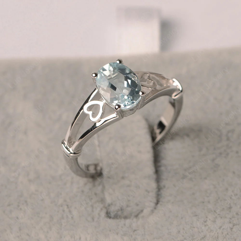 Aquamarine Oval Cut Solitaire Engagement Ring