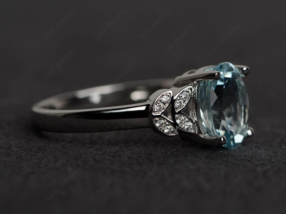 Classic Oval Aquamarine Promise Ring - Image 2