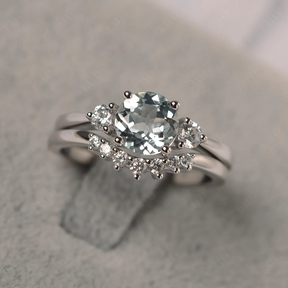 Round Aquamarine Wedding Ring Set - Image 10