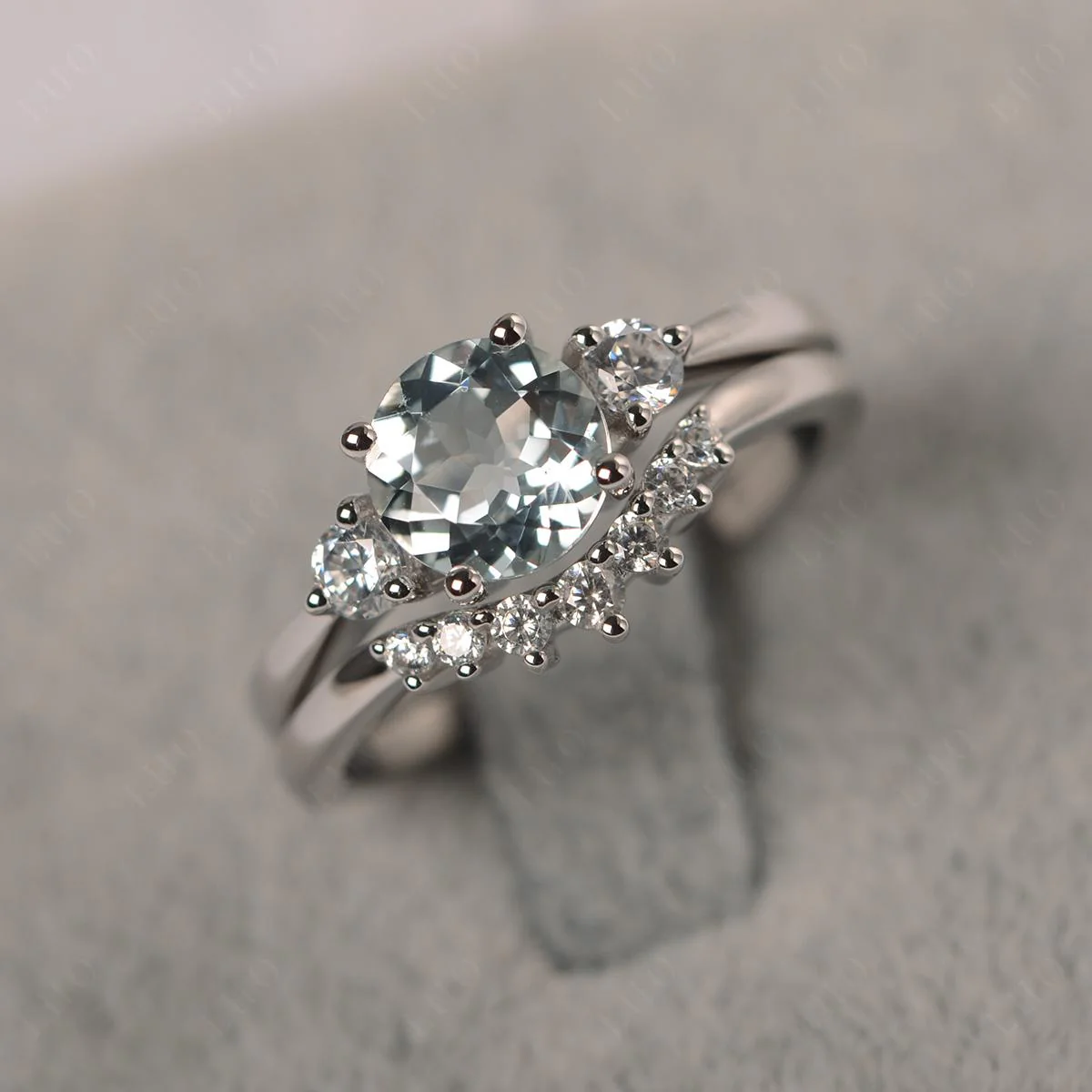 Round Aquamarine Wedding Ring Set - Image 11