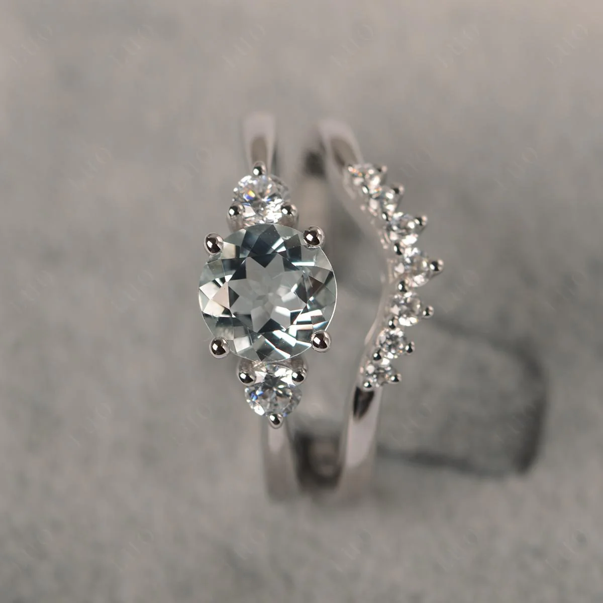 Round Aquamarine Wedding Ring Set - Image 12