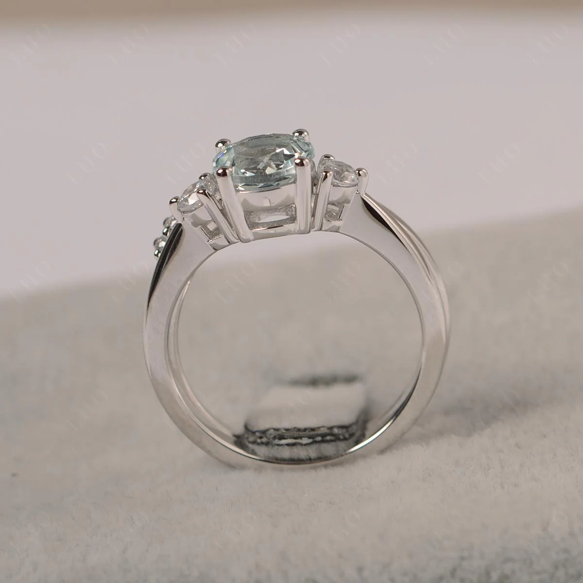 Round Aquamarine Wedding Ring Set - Image 13