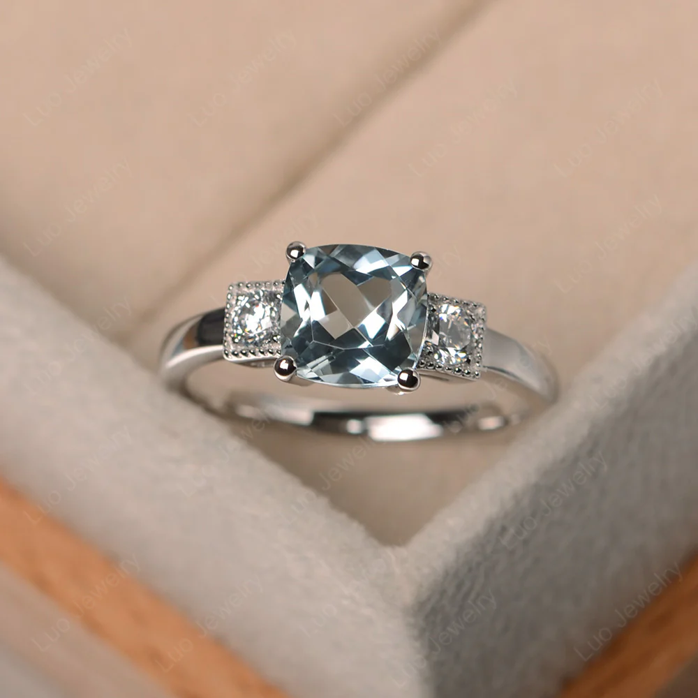 Cushion Aquamarine Trilogy Ring - Image 2