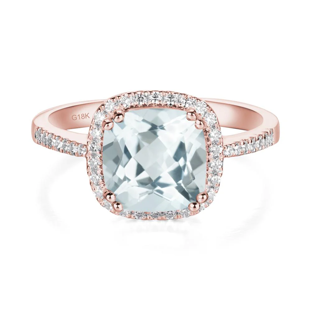 Cushion Cut Aquamarine Halo Ring - Image 9