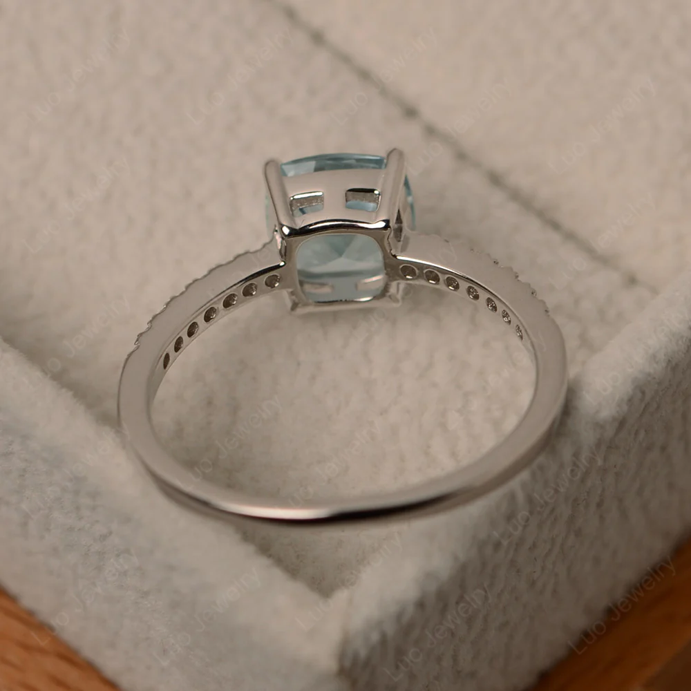 Cushion Cut Aquamarine Promise Ring - Image 3