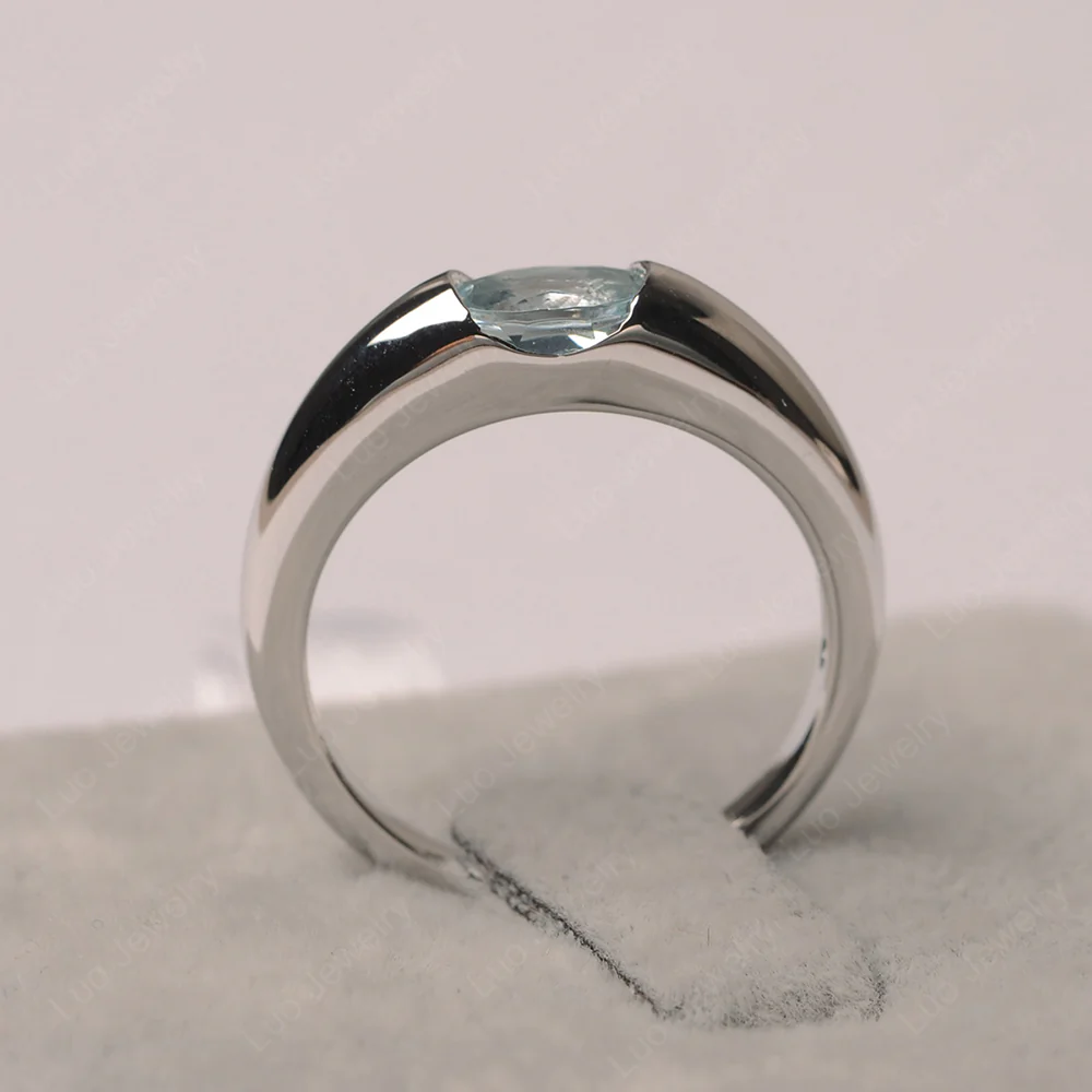 Aquamarine East West Bezel Set Pinky Ring - Image 3