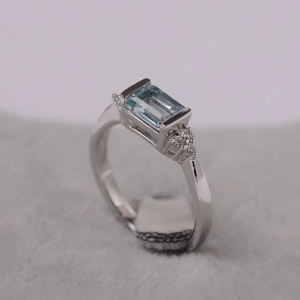 Aquamarine East West Half Bezel Set Ring - Image 2