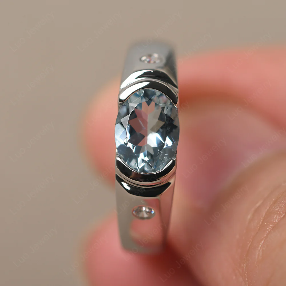 Oval Aquamarine Horizontal Unisex Ring