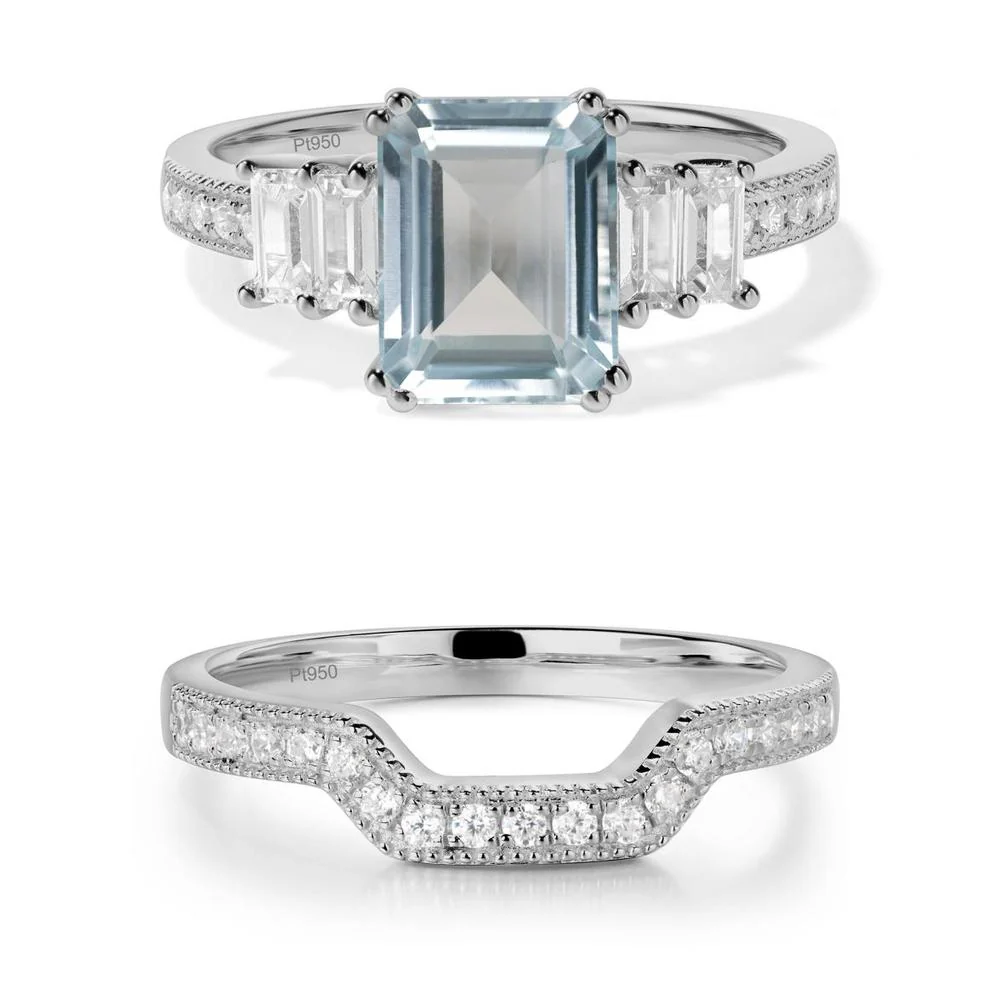 Double Prong Emerald Cut Aquamarine Ring - Image 15