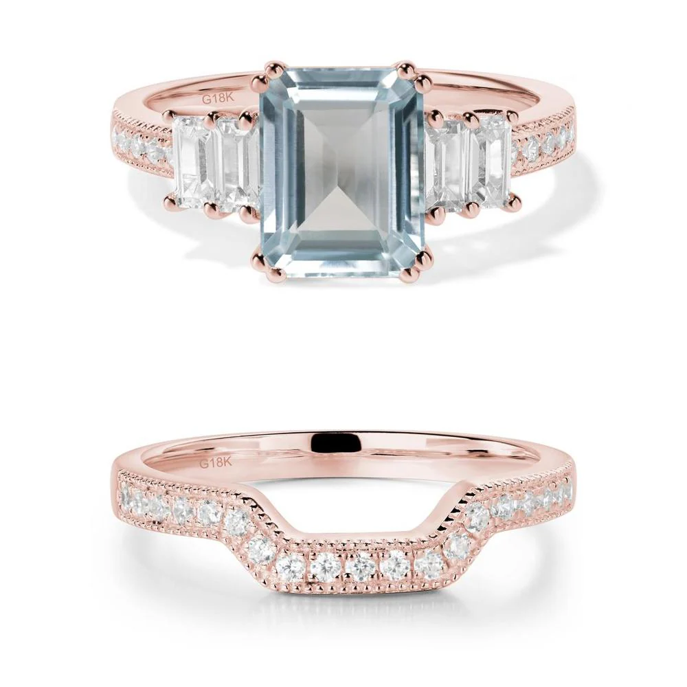 Double Prong Emerald Cut Aquamarine Ring - Image 17