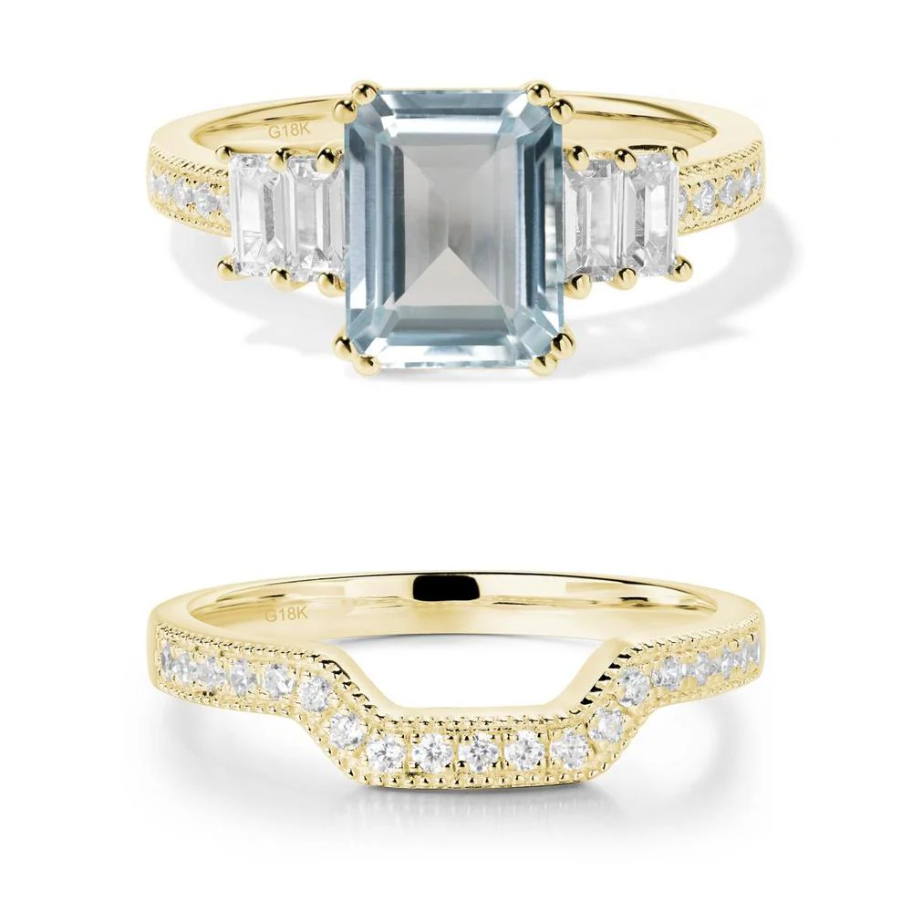 Double Prong Emerald Cut Aquamarine Ring - Image 19