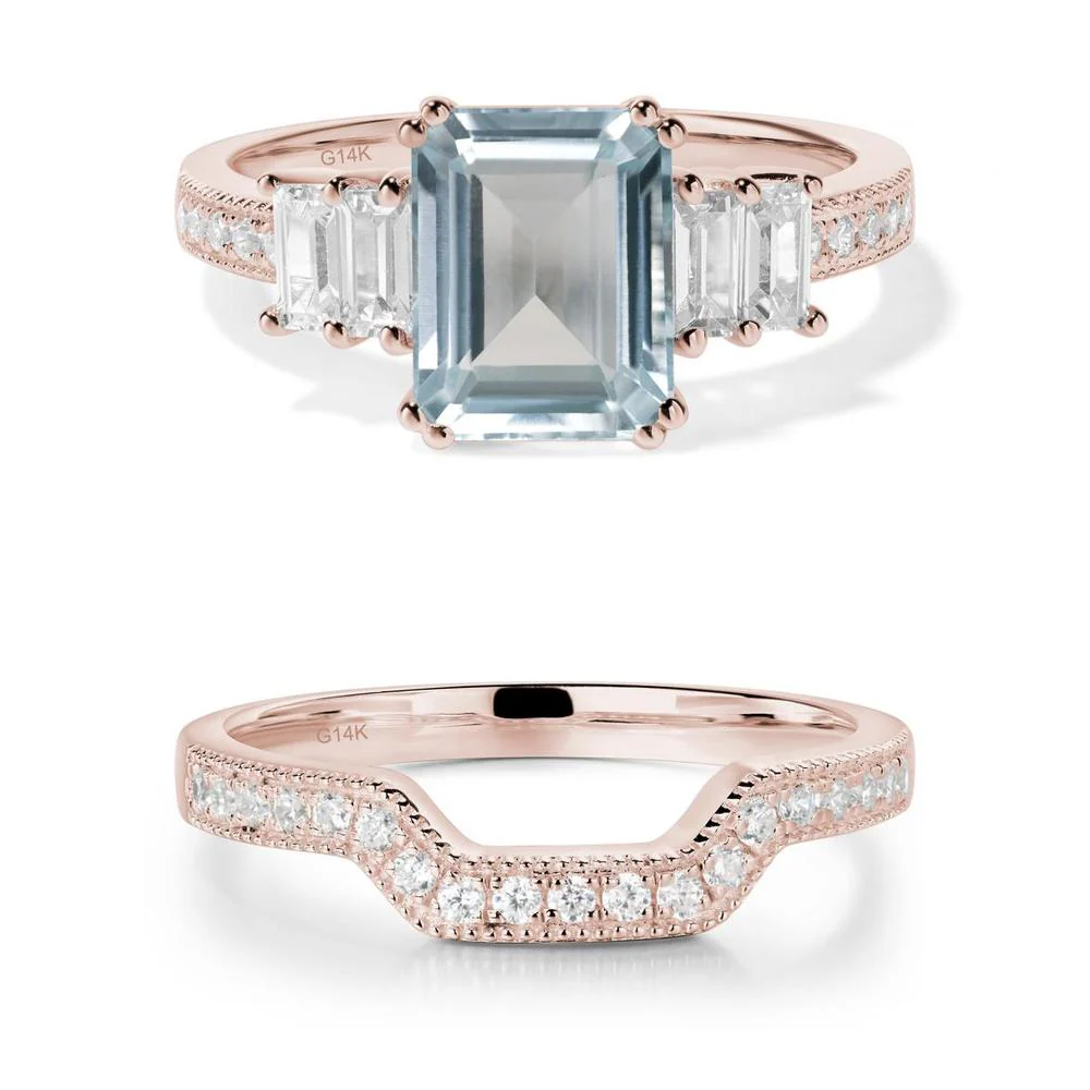 Double Prong Emerald Cut Aquamarine Ring - Image 21