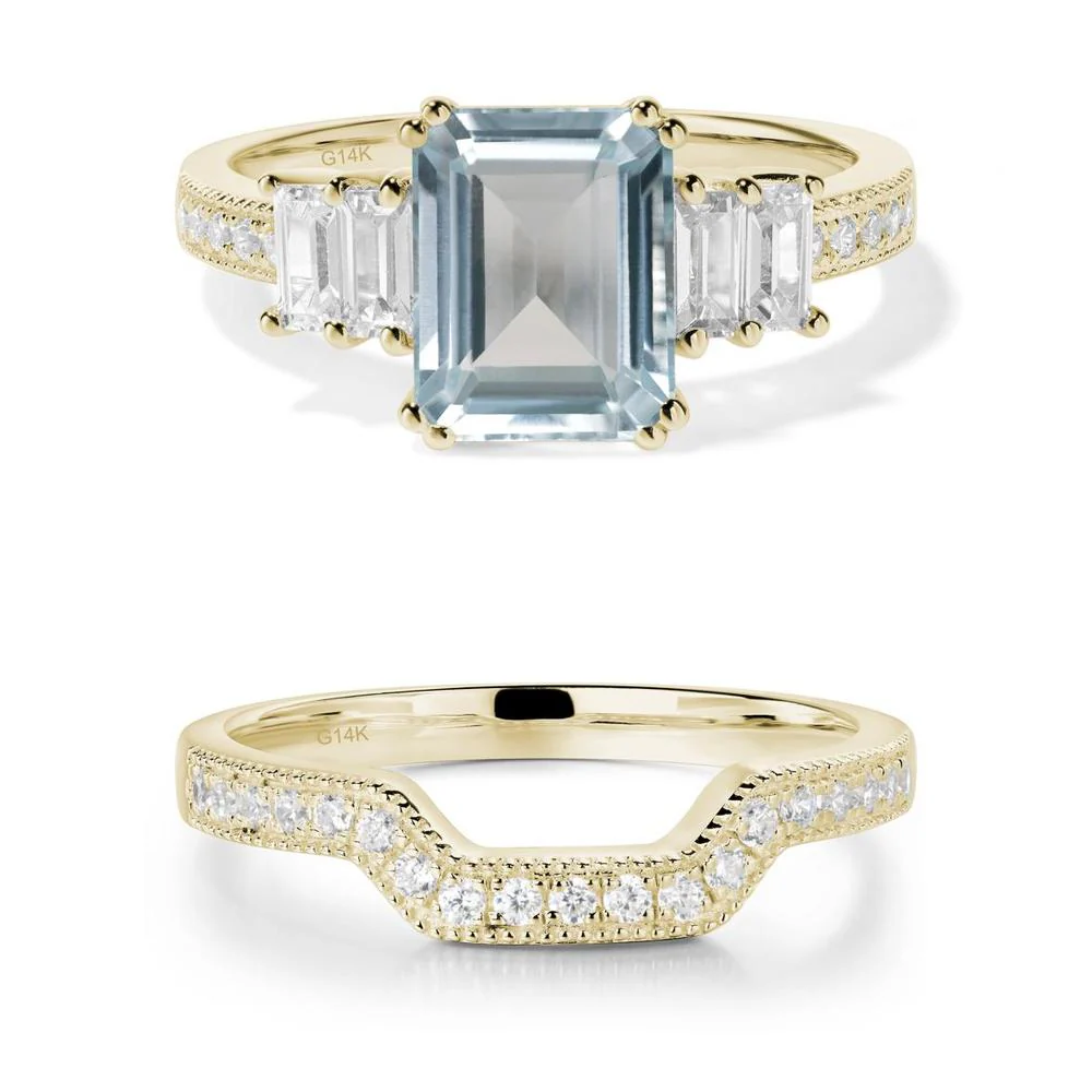 Double Prong Emerald Cut Aquamarine Ring - Image 23