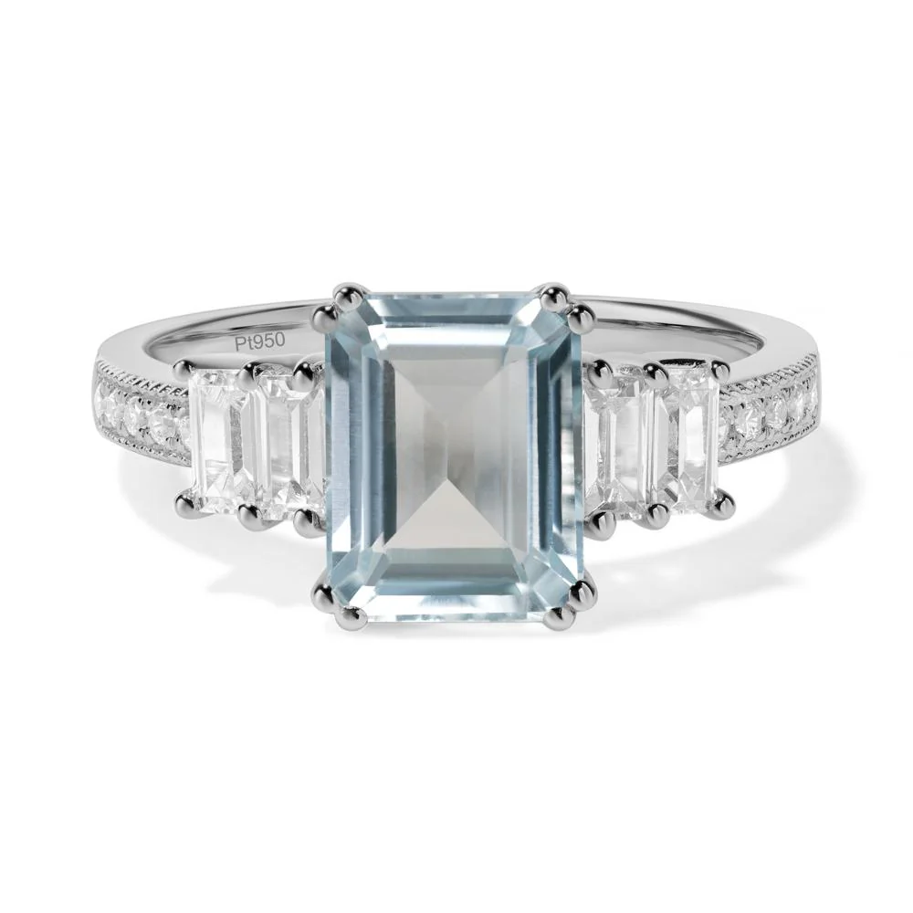 Double Prong Emerald Cut Aquamarine Ring - Image 3