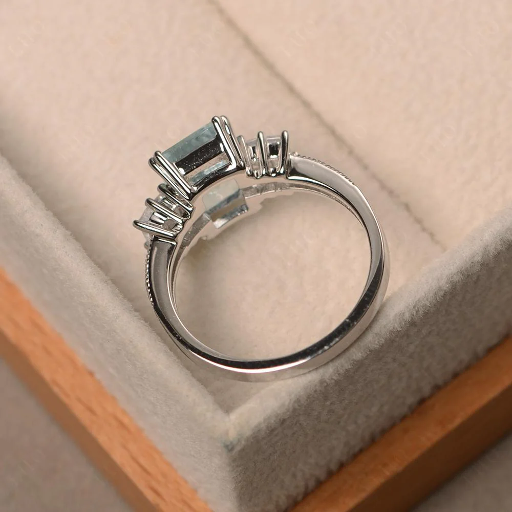 Double Prong Emerald Cut Aquamarine Ring - Image 31