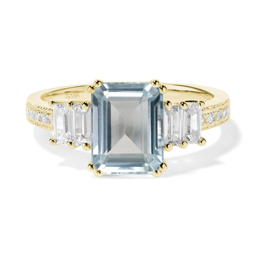 Double Prong Emerald Cut Aquamarine Ring - Image 5
