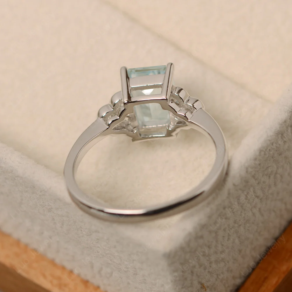 Emerald Cut Aquamarine Ring with Trio - Image 3