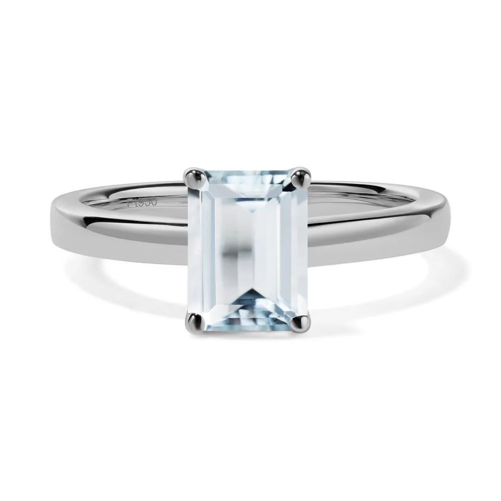 Emerald Cut Aquamarine Solitaire Ring