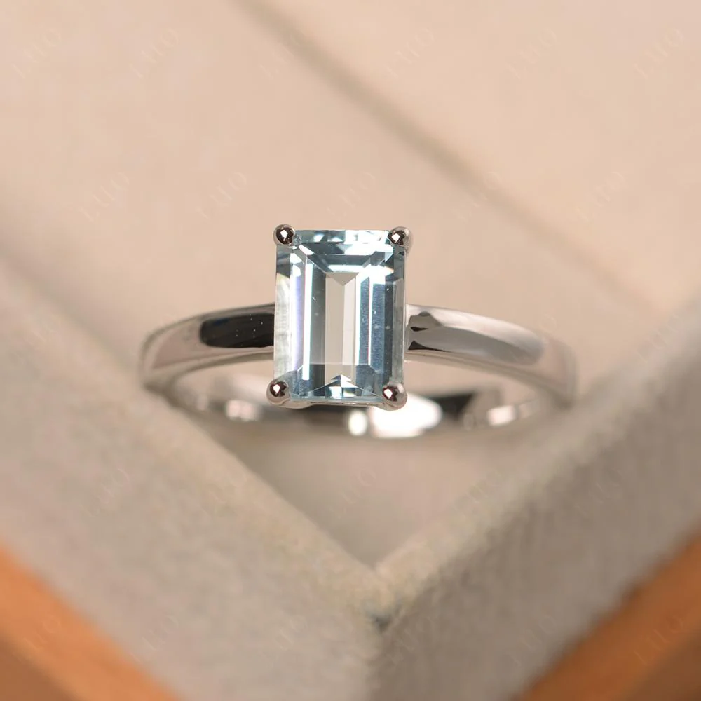 Emerald Cut Aquamarine Solitaire Ring - Image 29