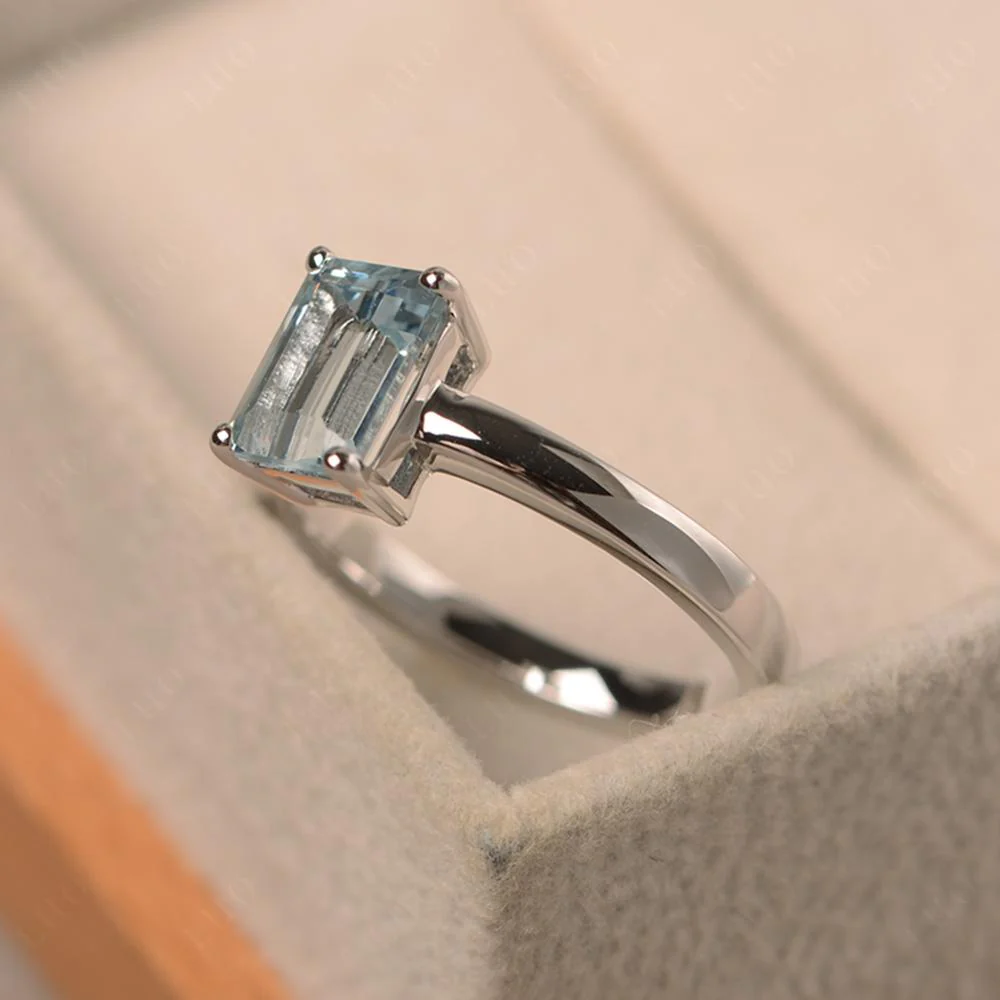 Emerald Cut Aquamarine Solitaire Ring - Image 30